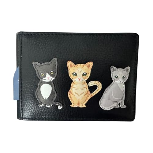 Mala Leather Ausweis- und Kartenetui mit Katzenapplikation, echtes Nappaleder, kompakte Geldbörse mit 12 Fächern, 10 x 7 x 1 cm, Schwarz , 10 X 7 Centimeters, Zeitgenössisch von Mala Leather
