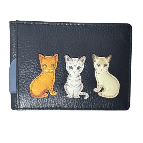 Mala Leather Ausweis- und Kartenetui mit Katzenapplikation, echtes Nappaleder, kompakte Geldbörse mit 12 Fächern, 10 x 7 x 1 cm, navy, 10 X 7 Centimeters, Zeitgenössisch von Mala Leather
