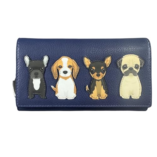 Mala Leather Best Friends Sitting Dogs Matinee Geldbörse - RFID geschützte Ledergeldbörse - Hundeapplikation - Geschenk für Hundeliebhaber - 17 x 10 x 3 cm, navy, M, Zeitgenössisch von Mala Leather