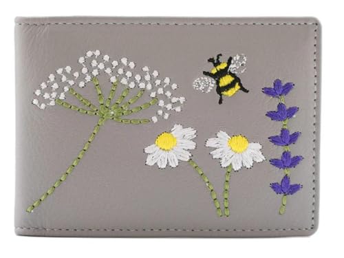 Mala Leather Blossom Bee and Daisy Embroidered Card / ID Holder RFID Protected, grau, Einheitsgröße, Karten- und Ausweishülle von Mala Leather