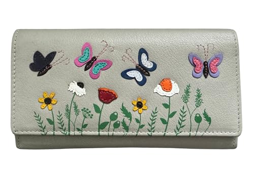 Mala Leather Butterflies & Flowers Floral Matinee Geldbörse RFID Schutz - Sophia, grau, M, Zeitgenössisch von Mala Leather