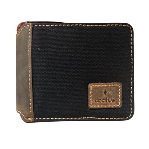 Mala Leather Canvas & Hunter Geldbörse aus Leder mit umlaufendem Reißverschluss, RFID-Schutz, 6 Kartenfächer, Geldscheinfach, Münzfach mit Reißverschluss, Ausweisfenster, 11 x 9 x 2 cm, Kaktus von Mala Leather