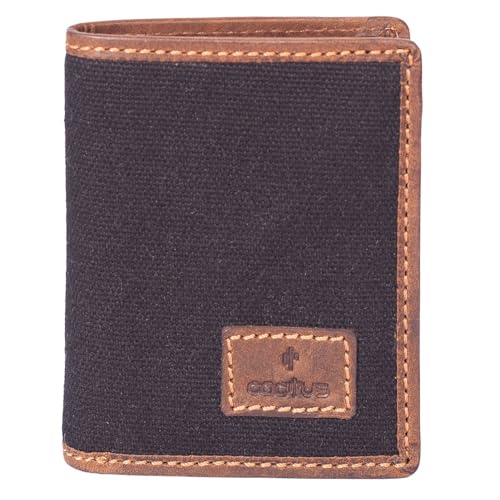 Mala Leather Canvas & Hunter Leder Schein-, Karten- & Ausweishalter - RFID geschützt mit 2 Geldscheinfächern, 6 Kartenfächern, 2 Ausweisfenstern - 10 x 10 x 2 cm Kaktus, Schwarz , Einheitsgröße von Mala Leather