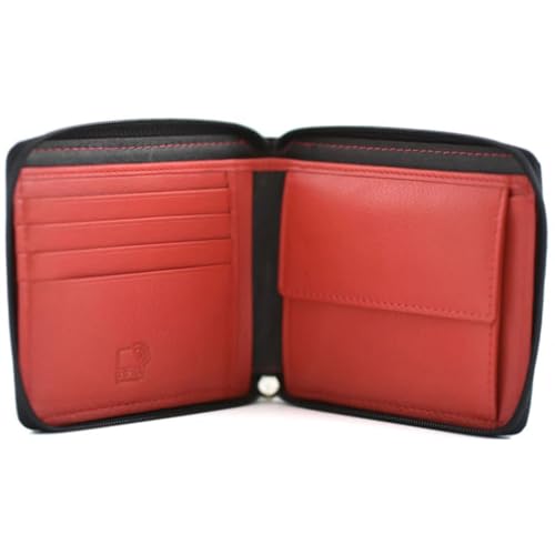 Mala Leather Hudson Zip Around Wallet - RFID-geschützte Geldbörse aus weichem Leder für Männer - Münzfach, Geldscheinfach, 4 Kartenfächer - flippige Innenfarben, Geschenkbox - 11,5 x 10 x 2 cm von Mala Leather