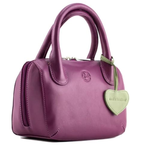 Mala Leather Mini Grab Bag mit Herz Detail - Echtes weiches Leder Handtasche mit Reißverschluss, Innentasche & Staubbeutel - Schwarz oder Lila - 20 x 15 x 10 cm, beere, Mini von Mala Leather