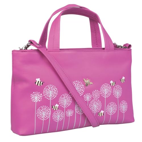 Mala Leather Moonflower Bee & Flowers Multiway Grab Bag Echtes Leder Handtasche mit abnehmbarem Riemen - Crossbody, Schulter & Tragegriff oben - 30 × 22,5 × 9 cm, rose, 27 X 20 X 5 Centimeters von Mala Leather