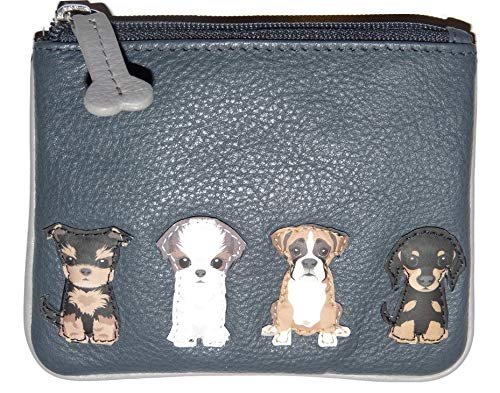 Mala Leather Münz- und Kartenetui aus weichem Leder mit sitzenden Hunden, grau, S, Zeitgenössisch von Mala Leather