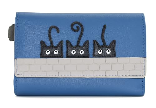 Mala Leather Peek a Boo Cat 3633 01 Geldbörse, groß, dreifach faltbar, blau, Einheitsgröße, Dreifach gefaltete Geldbörse von Mala Leather