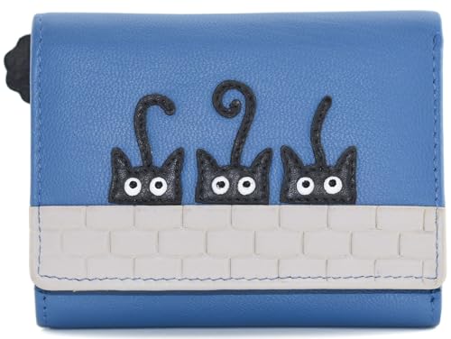 Mala Leather Peek a Boo Cats Collection Kleine Ledergeldbörse RFID 3635_01, blau, Einheitsgröße von Mala Leather