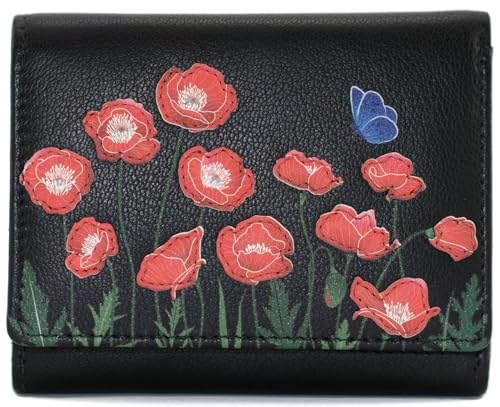 Mala Leather Poppy Collection Kleines dreifach faltbares Portemonnaie aus Leder mit RFID-Blockierung, 3670_25, Schwarz von Mala Leather