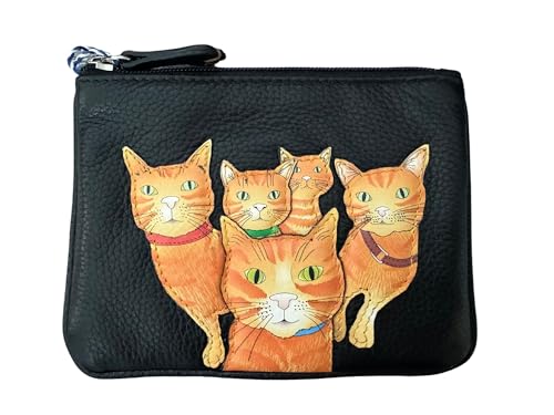 Mala Leather RFID-Geldbörse aus hochwertigem Leder mit Katzenmotiv – Gingertom Cats, Schwarz mit Lebkuchen, Einheitsgröße, Münzgeldbörse von Mala Leather