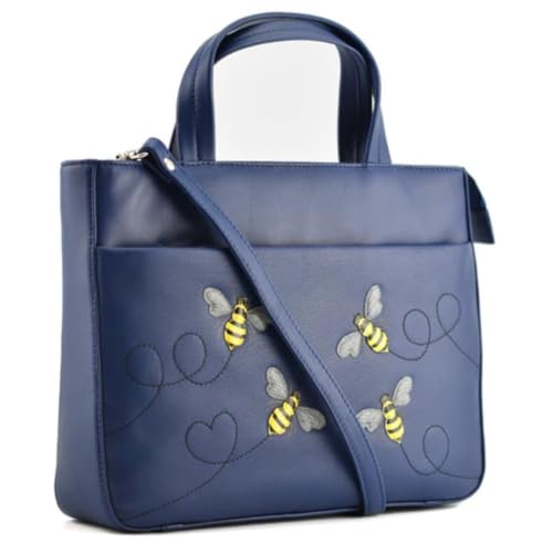 Mala Leather SURI BEE MEHRWEG GRIFF BAG - Echtes Leder Handtasche mit abnehmbarem Crossbody-Gurt, 2 Außentaschen mit Reißverschluss, Organizer innen & Staubbeutel - 30 x 20 x 6 cm, blau, 29.5 x 23 x 8 von Mala Leather