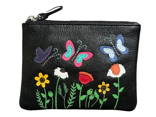 Mala Leather aus der Sophia-Kollektion Schmetterlinge und Blumen, Karte und Münzbörse, Schwarz , 13 x 8cm, Münzgeldbörse von Mala Leather