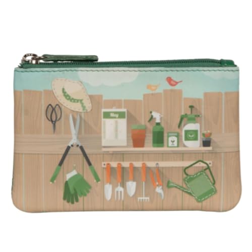 Pinky Gardening Münzgeldbörse – weiche Geldbörse mit Reißverschluss und Gartengerät-Aufdruck & Applikation – 12 x 8 cm von Mala Leather