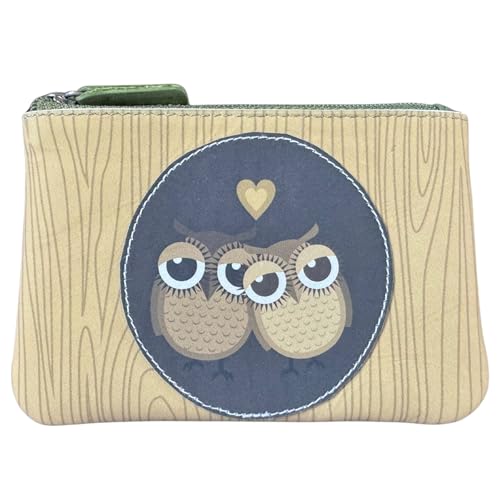 Pinky Leder Geldbörse Eule - Echtes Leder Reißverschluss Geldbörse mit 2 Eulen Applikationen & Herz - 12 x 8cm von Mala Leather
