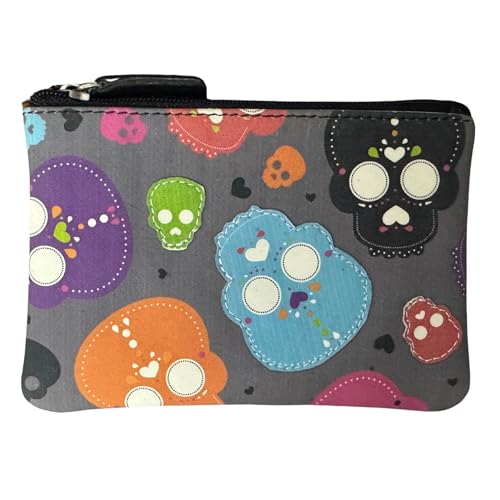 Pinky Skulls Unisex Geldbörse aus weichem Leder - Bunte Totenkopf-Applikation - 12 x 8 cm von Mala Leather