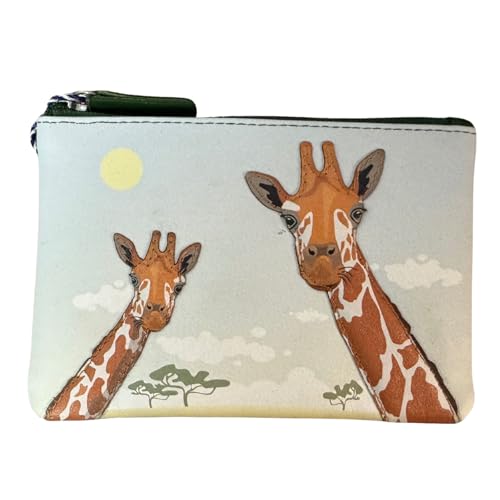 Safari Giraffe Design mit 2 Giraffen, Reißverschluss oben, Kleingeldbörse aus echtem Leder mit Applikationen – Geldbörse im Taschenformat für Münzen & Bargeld – 12,5 x 8,5 cm von Mala Leather