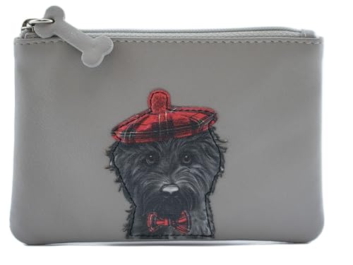 Mala Leder RFID Hund Design Cocos Hut Münzgeldbörse mit Reißverschluss, Tartan Hut Applikation, 12 x 8,5 cm, grau, 12 x 8.5 cm, Zeitgenössisch von Mala