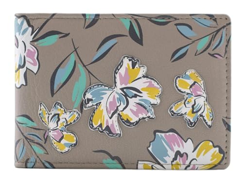 Mala Leder Zinnia Floral RFID Kartenhalter 12 Kartenfächer 10 x 7,5 cm mit Staubbeutel, grau, 10 X 7.5 Centimeters, Blumenmuster von Mala