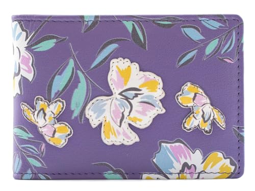 Mala Leder Zinnia Floral RFID Kartenhalter 12 Kartenfächer 10 x 7,5 cm mit Staubbeutel, violett, 10 X 7.5 Centimeters, Blumenmuster von Mala