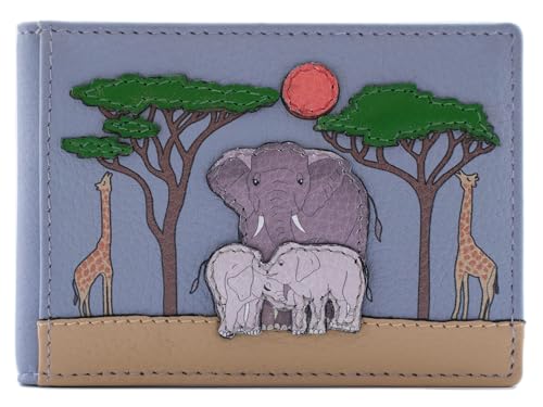 Mala Safari Elefant & Giraffe Szene RFID Karten Ausweishalter Leder 10 x 7 x 1 cm Savanne, blau, 10 X 7.5 Centimeters, Zeitgenössisch von Mala