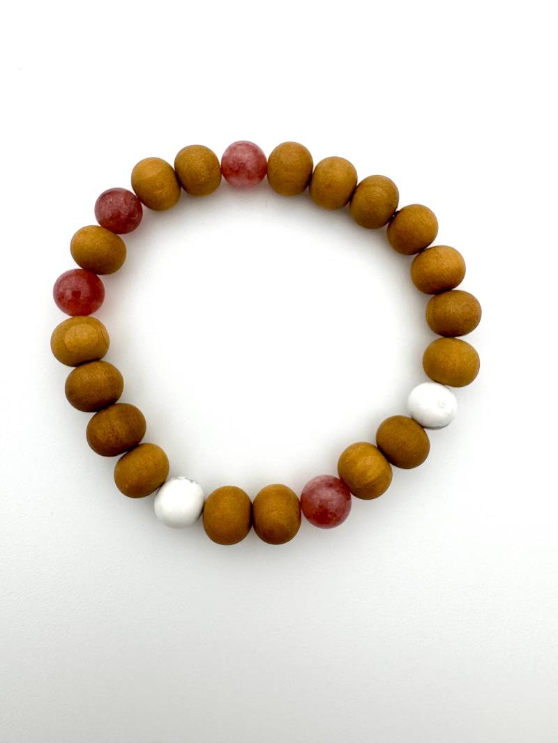 Sandelholz Perlenarmband „Optimismus Und Aufmunternd" Mit Sonnenstein Howlit Einzelstück Yoga Buddhismus von MalaAnja