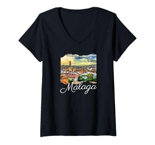 Damen Malaga Spanien Souvenir / Malaga T-Shirt mit V-Ausschnitt von Malaga Spain Souvenir Store