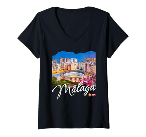 Damen Malaga Spanien Souvenir / Malaga T-Shirt mit V-Ausschnitt von Malaga Spain Souvenir Store