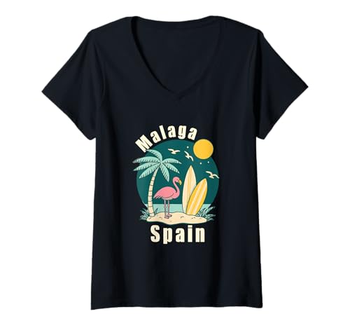 Damen Malaga Spanien Souvenirs Espana Reise Urlaub Männer Frauen T-Shirt mit V-Ausschnitt von Malaga Spain souvenirs Travel