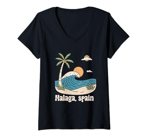 Damen Malaga Spanien Souvenirs Espana Reise Urlaub Männer Frauen T-Shirt mit V-Ausschnitt von Malaga Spain souvenirs Travel