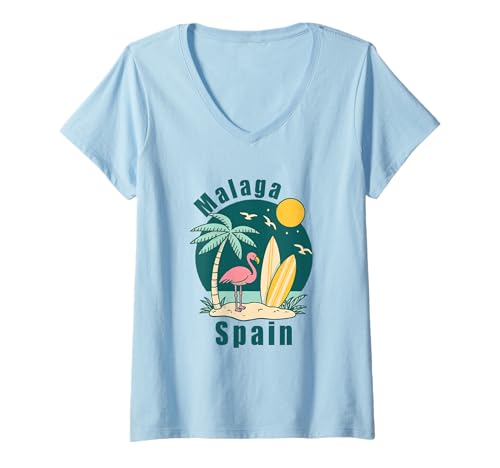 Damen Malaga Spanien Souvenirs Espana Reise Urlaub Männer Frauen T-Shirt mit V-Ausschnitt von Malaga Spain souvenirs Travel