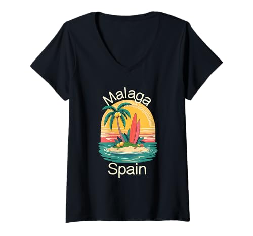 Damen Malaga Spanien Souvenirs Espana Reise Urlaub Männer Frauen T-Shirt mit V-Ausschnitt von Malaga Spain souvenirs Travel