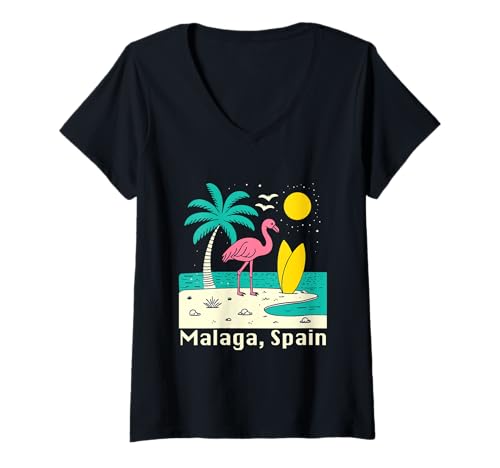 Damen Malaga Spanien Souvenirs Espana Reise Urlaub Männer Frauen T-Shirt mit V-Ausschnitt von Malaga Spain souvenirs Travel