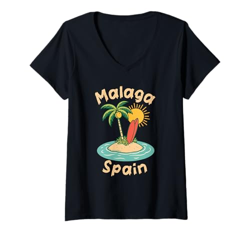 Damen Malaga Spanien Souvenirs Espana Reise Urlaub Männer Frauen T-Shirt mit V-Ausschnitt von Malaga Spain souvenirs Travel