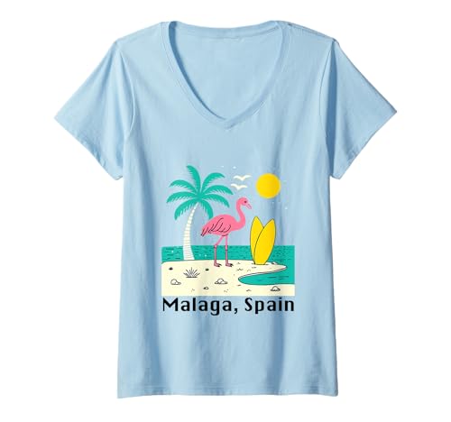 Damen Malaga Spanien Souvenirs Espana Reise Urlaub Männer Frauen T-Shirt mit V-Ausschnitt von Malaga Spain souvenirs Travel