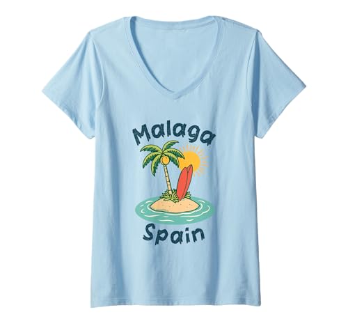 Damen Malaga Spanien Souvenirs Espana Reise Urlaub Männer Frauen T-Shirt mit V-Ausschnitt von Malaga Spain souvenirs Travel