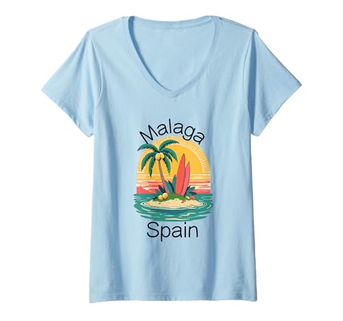 Damen Malaga Spanien Souvenirs Espana Reise Urlaub Männer Frauen T-Shirt mit V-Ausschnitt von Malaga Spain souvenirs Travel