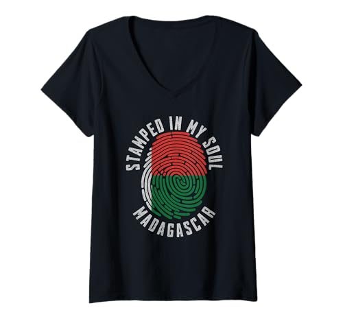 Damen Gestempelt in My Soul Madagaskar Flagge Malagasy Pride T-Shirt mit V-Ausschnitt von Malagasy Pride Stamped in My Soul Madagascar