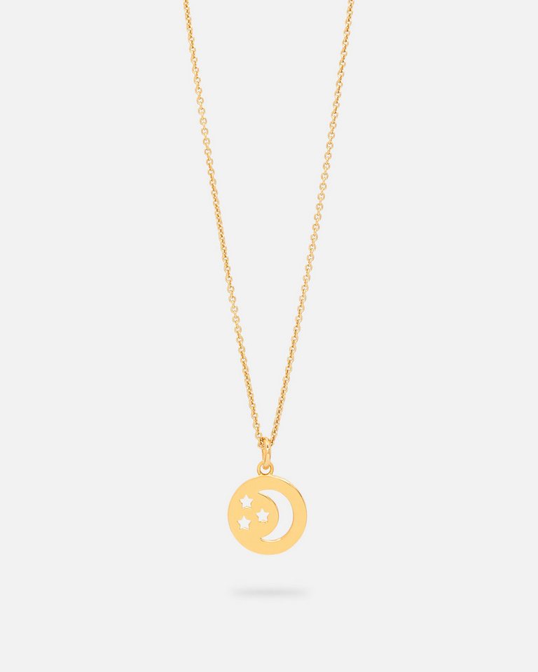 Malaika Raiss Kette mit Anhänger Moon Plaquette Halskette Damen Gold mit Mond und Sterne Anhänger 45 cm, Messing, 24 Karat vergoldet von Malaika Raiss