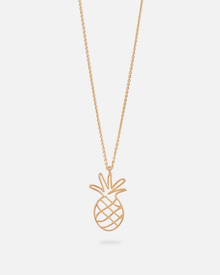 Malaika Raiss Kette mit Anhänger Pineapple 3D Halskette Damen Gold mit Ananas Anhänger Lasercut 70 cm, Silber 925, 24 Karat vergoldet von Malaika Raiss