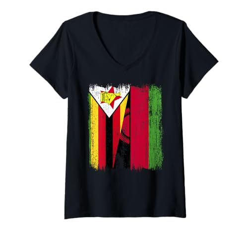 Damen Simbabwe Malawi Halbflagge Simbabwe Malawian Jersey T-Shirt mit V-Ausschnitt Damen Simbabwe Malawi Halbflagge Simbabwe Malawian Jersey T-Shirt mit V-Ausschnitt von Malawi Flag Designs Proud Malawian Roots