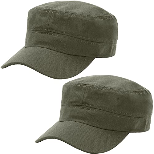 2 Pcs Armee Grün Unisex Military Stil Army Cap Verstellbare Baseball Cap Flat Top Cap Sommer Sonnen Kappe für Herren Damen von Malaxlx