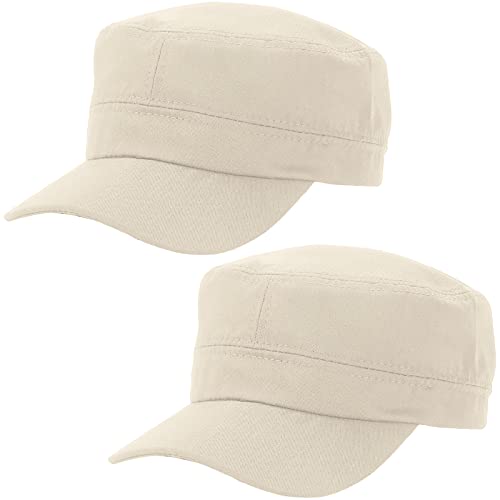 2 Pcs Beige Unisex Military Stil Army Cap Verstellbare Baseball Cap Flat Top Cap Sommer Sonnen Kappe für Herren Damen von Malaxlx