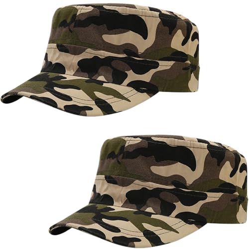 2 Pcs Dschungel Tarnfarbe Unisex Military Stil Army Cap Verstellbare Baseball Cap Flat Top Cap Sommer Sonnen Kappe für Herren Damen von Malaxlx