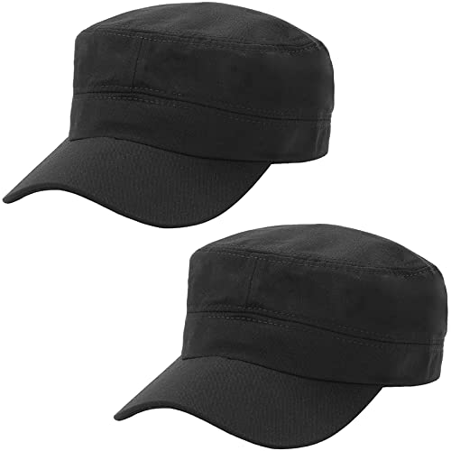 2 Pcs Schwarz Unisex Military Stil Army Cap Verstellbare Baseball Cap Flat Top Cap Sommer Sonnen Kappe für Herren Damen von Malaxlx