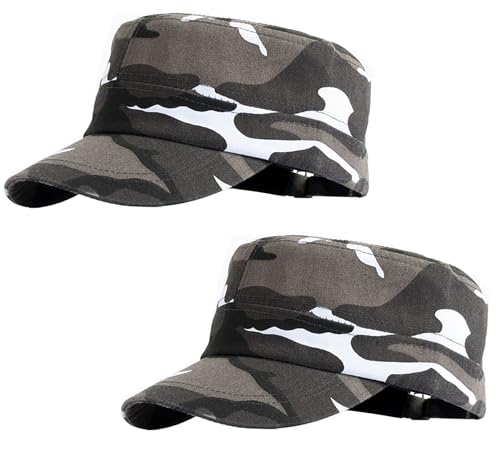 2 Pcs Unisex Grau Weiß Tarnfarbe Military Stil Army Cap Verstellbare Baseball Cap Flat Top Cap Sommer Sonnen Kappe für Herren Damen von Malaxlx