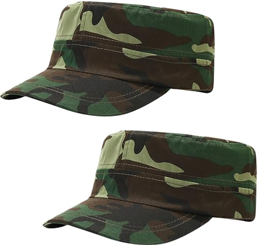 2 Stück Militär Baseball Cap in Grün Tarnfarbe, Flache Sonnenkappe verstellbar für Herren & Damen, Sommer Army Cap von Malaxlx