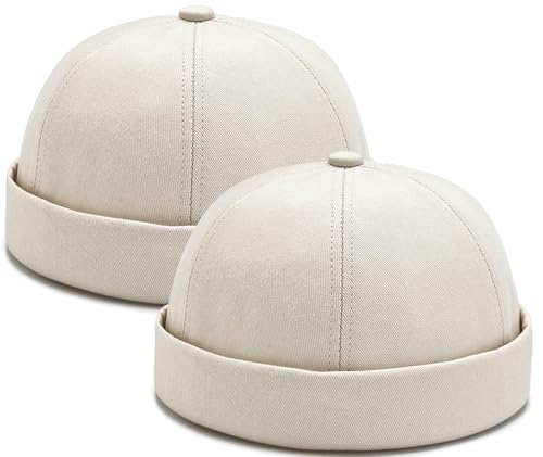 Malaxlx Docker Cap Herren Docker Mütze Seemannsmütze Hafenmütze Seemannskappe Brimless Cap Herrenmütze Verstellbar 2 Stücke Beige von Malaxlx