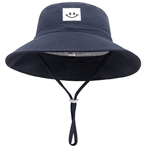 Baby Sonnenhut Lächeln Gesicht Marineblau Fischerhut Bucket Hat Strandhut UV Schutz Draussenhut Anglerhut Sommerhut für 0-6 Monate Mädchen Jungen von Malaxlx