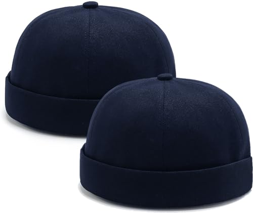 Docker Cap Herren Docker Mütze Seemannsmütze Hafenmütze Seemannskappe Brimless Cap Herrenmütze Verstellbar 2 Stücke Marineblau von Malaxlx
